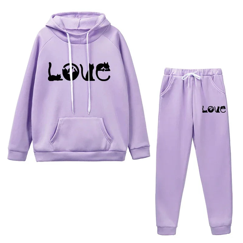 Maxy Womens Tracksuit Outfits Fashion Casual Printing Hooded Sweatshirt Suit High Quality Ladies Daily Jogging Sports Woman Pants Set