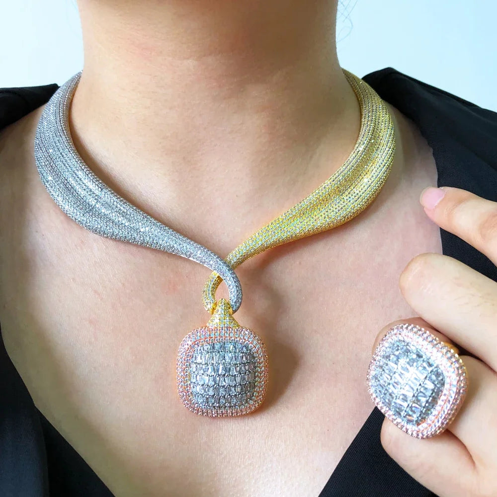 Maxy Trendy 4PCS Luxury Turquoise Statement Jewelry sets For Women Wedding Cubic Zircon Indian African Dubai Bridal Necklace