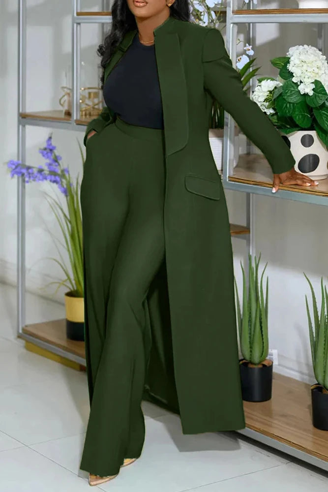 Maxy Streetwear Fashion X-Long Blazer Coat and Long Pants Suit 2 Two Piece Set for Women Spring African Work Business Outfits