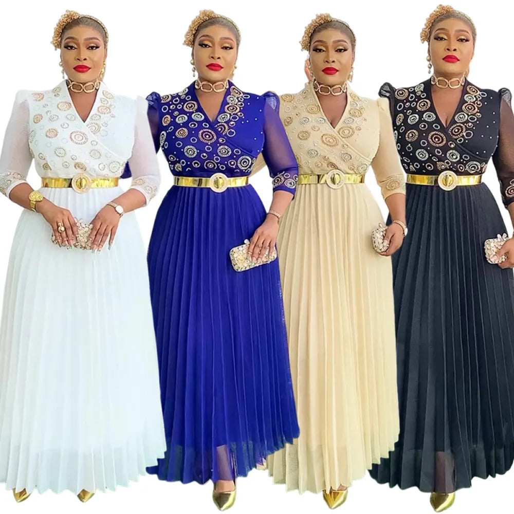 Amay High Quality African Prom Dress Luxury Plus Size Rhinestone Long Evening Dress