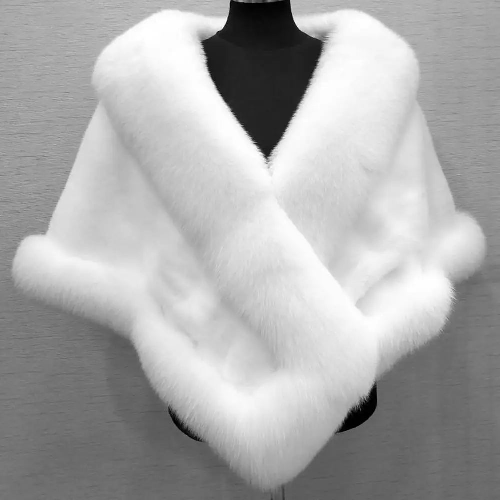 Gacy Faux Fur Mercygrace Faux Rabbit Collar Winter Shawls Elegant Bridal Fur Wrap Shawl Plush Warm Cape Coat Fluffy grace Women Jacket