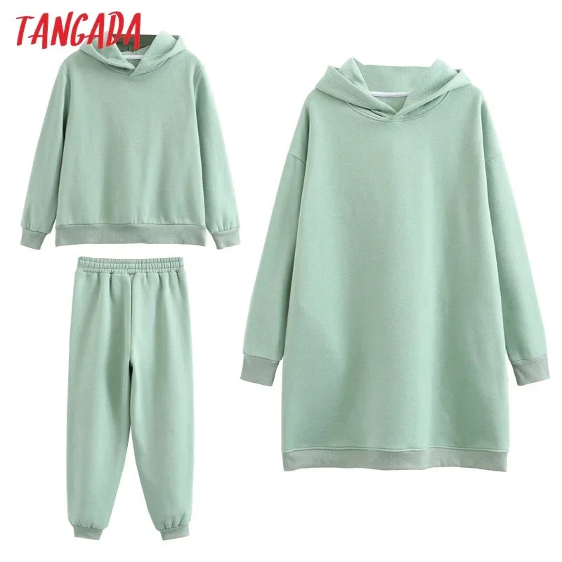 Maxy Tangara Winter Family Set Kids Costume Oversized Top Pocekt Women 100% Cotton Fleece Hoodies Sweatshirt Dress 6L50