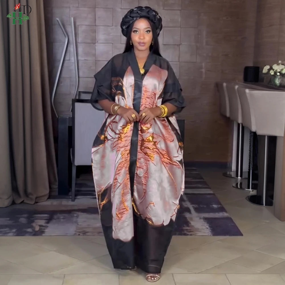 Maxy H&D Plus Size African Dresses For Women New Dashiki Ankara Turkey Outfit Gown 2 Pieces Summer Party Dress Jacquard fabric