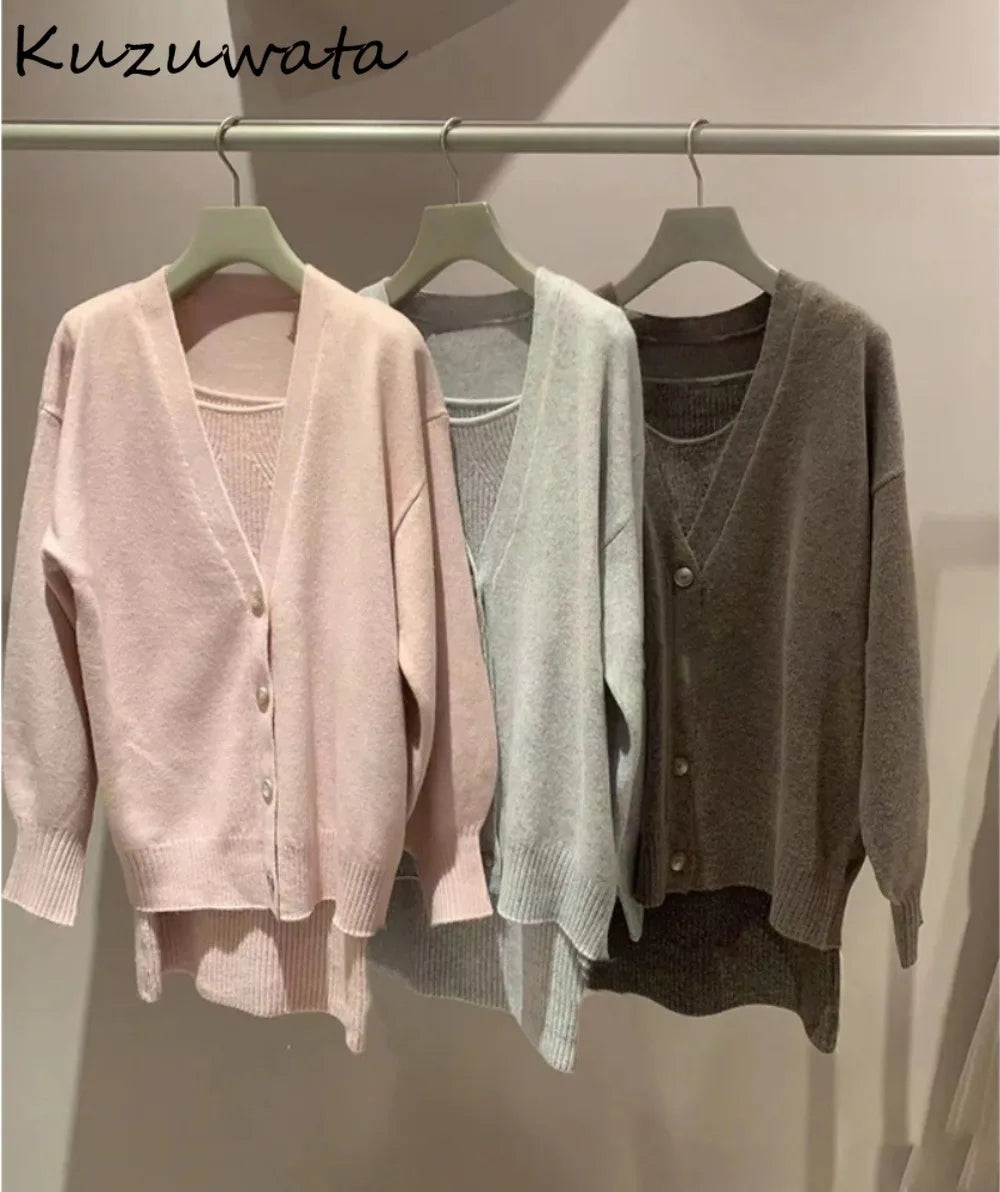 Maxy New Slim Fit Knit Elegant Sets Dress+v Neck Single Breasted Lantern Sleeve Cardigan Japan Spring Casual Suits Robe