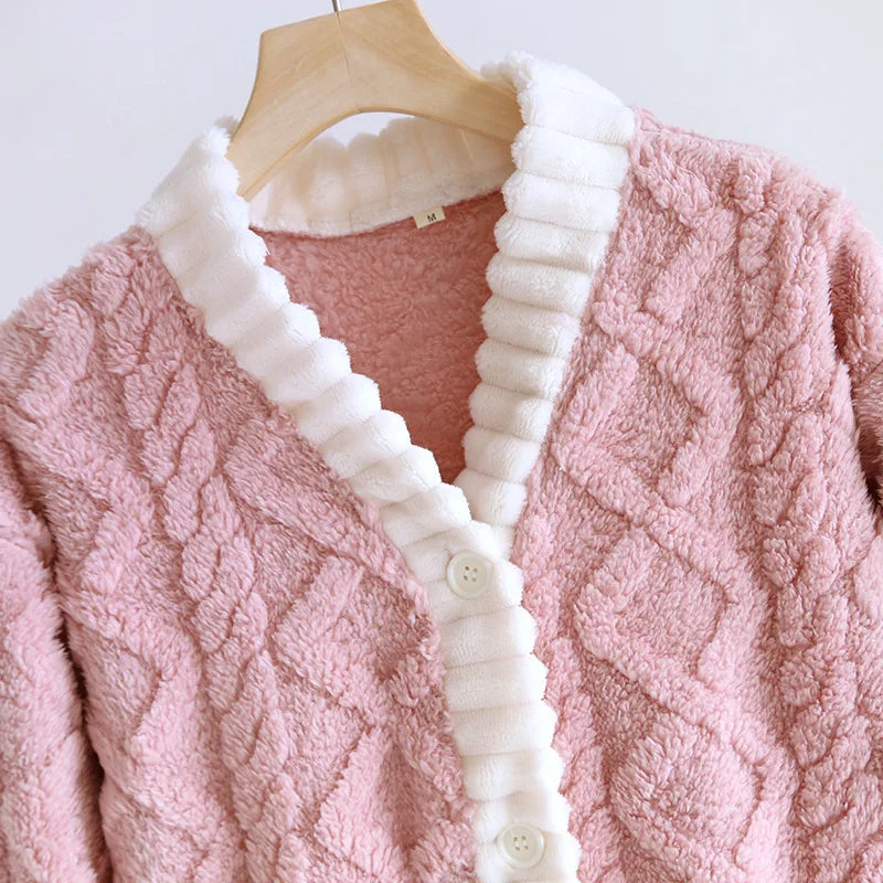 Maxy Flannel Thickening Women's Warm Robe Sleeping Sleepwear Winter Night Clothes Ladies Cardigan Night Gown Bathrobe Woman