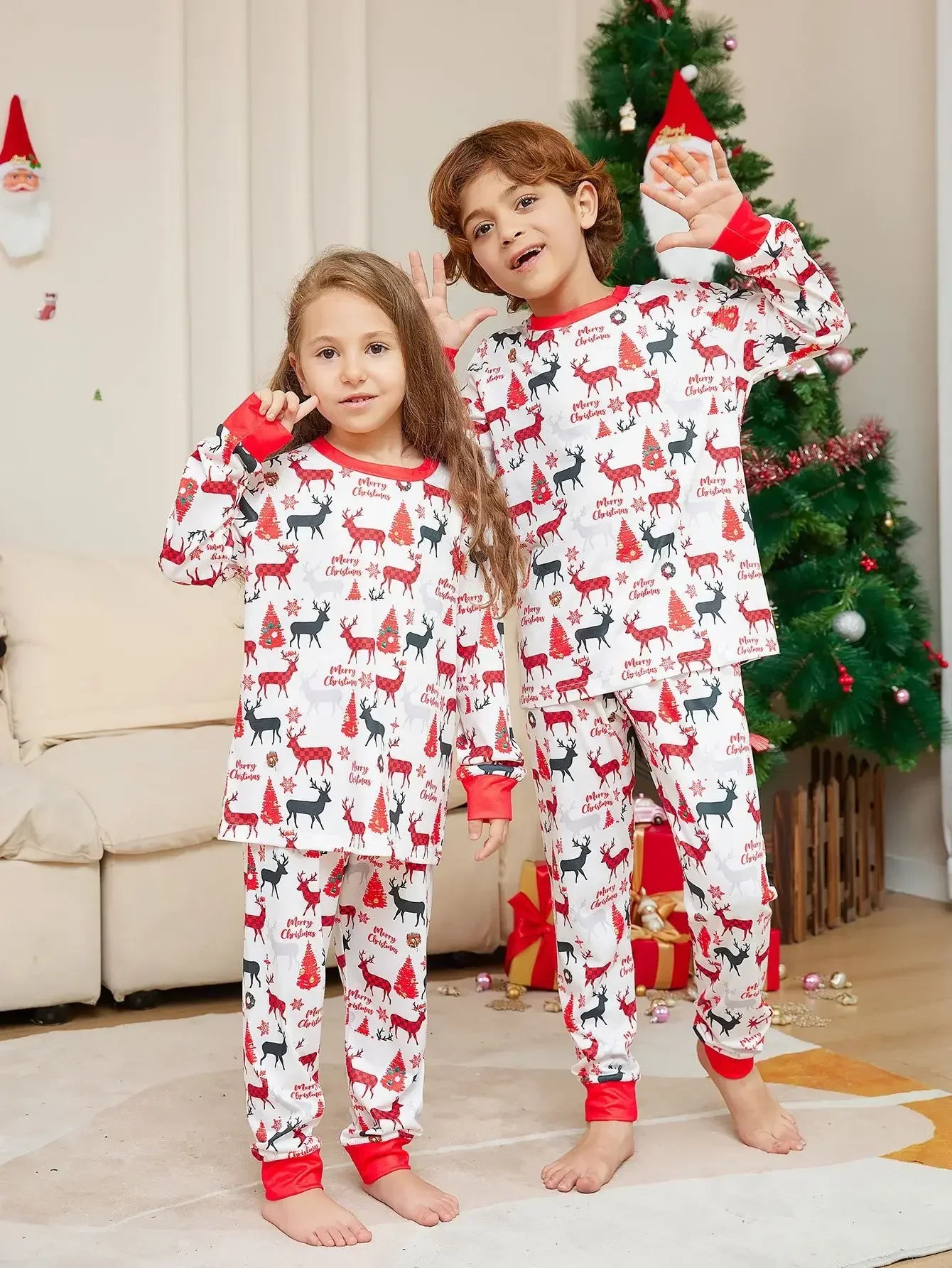 Xmas Look Toddler Boys Girls Pajamas Set Cartoon Print 2 Piecers Suit Sleepwear Christmas Matching Clothing Set Baby Romper Pjs