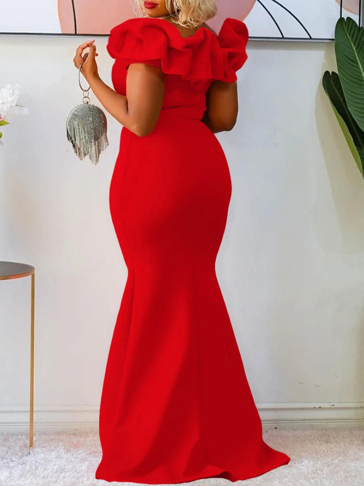 Amay Elegant Party Dresses for Wedding Woman Off Shoulder Slim African Maxy Long Gown Female Occasion Celebrate Robes Summer New