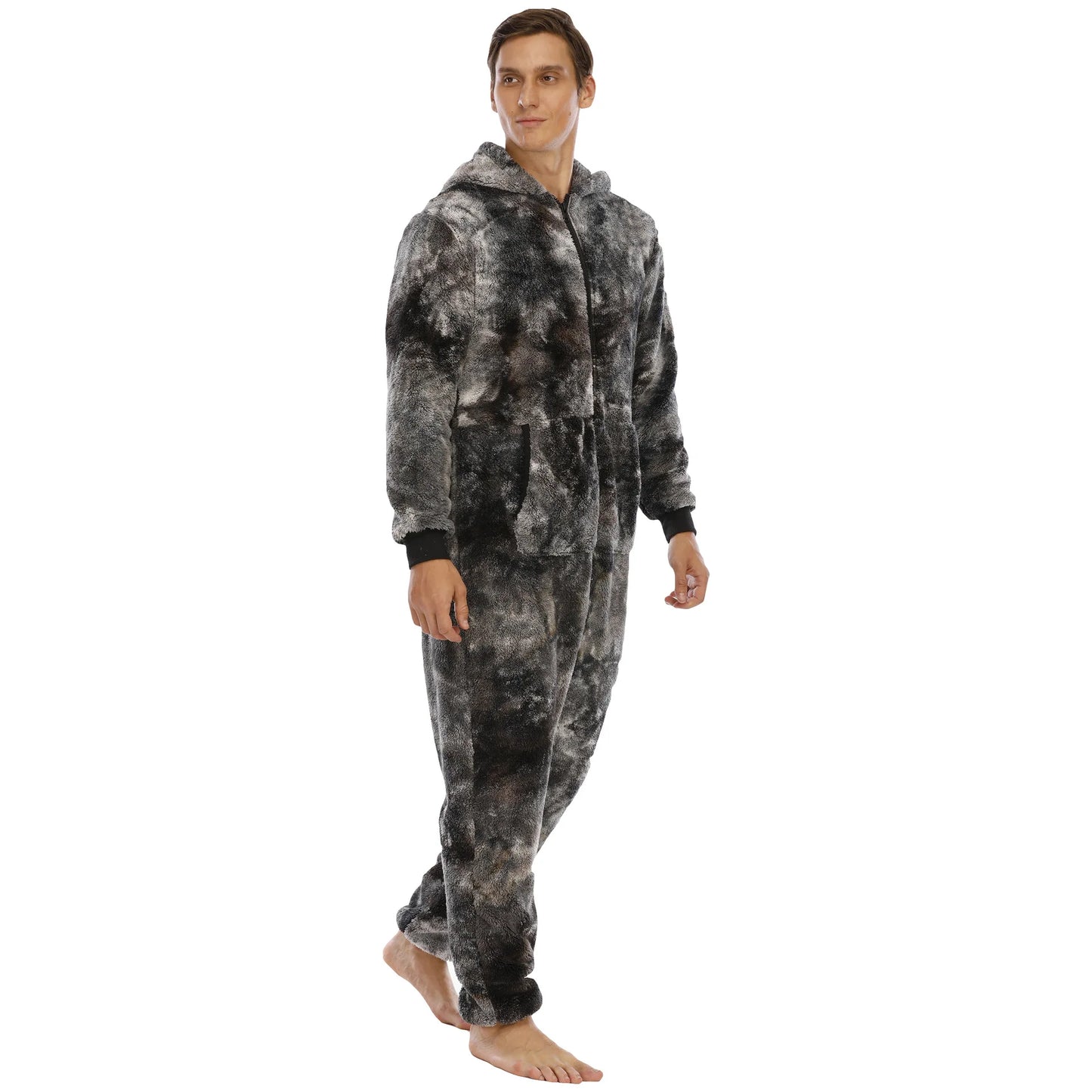 Maxy Tie-Dye Sleepwear Kigurumi Hooded Pajama Sets for Adult Men Pajamas Autumn Winter Warm Pyjamas Overall Suits