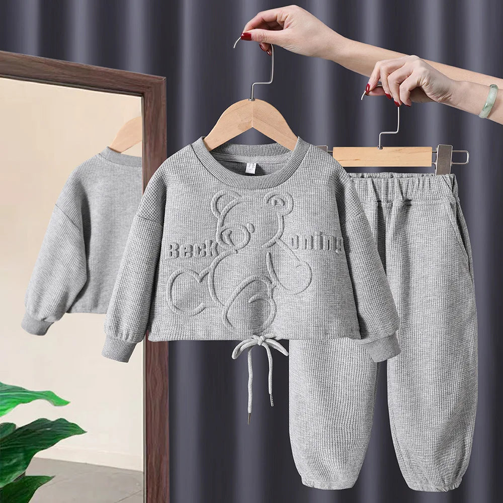 Maxy New Kids Suits Boys Girls Warm Casual Set Children's Sports Long-Sleeved Top Pants 2Pcs Set Baby Cute Sweatshirt Outfit