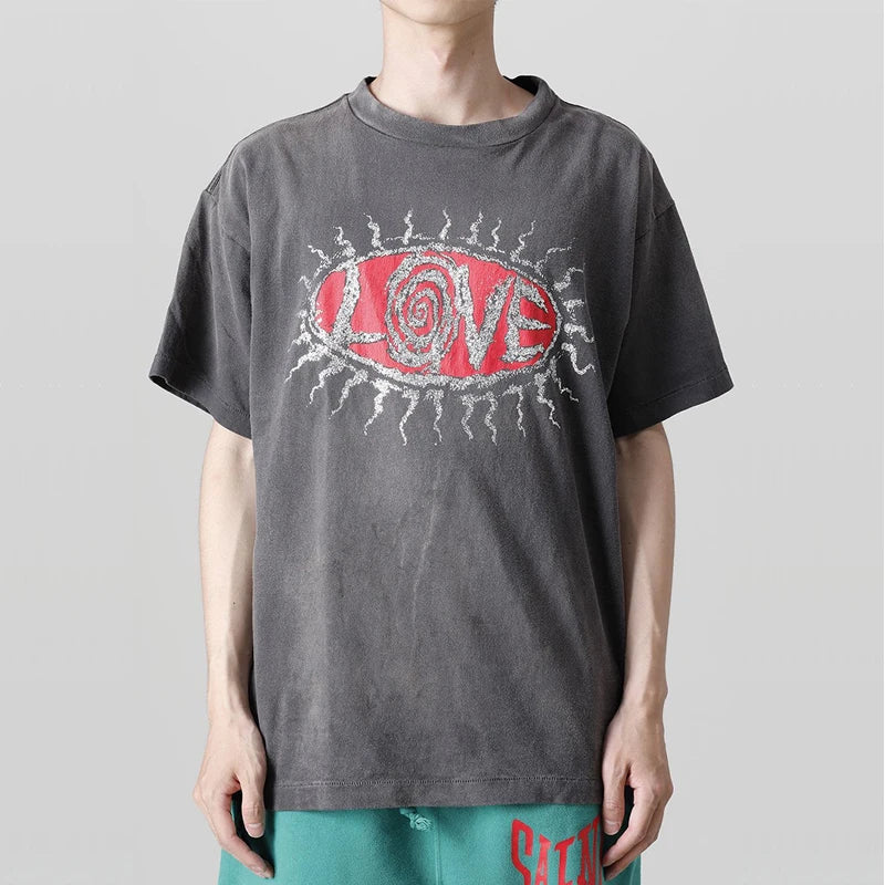 SAINT T Shirt Men Woman Summer Good Quality O-Neck Loose Letter Printing Dropped Shoulder Vintage Tops Tee