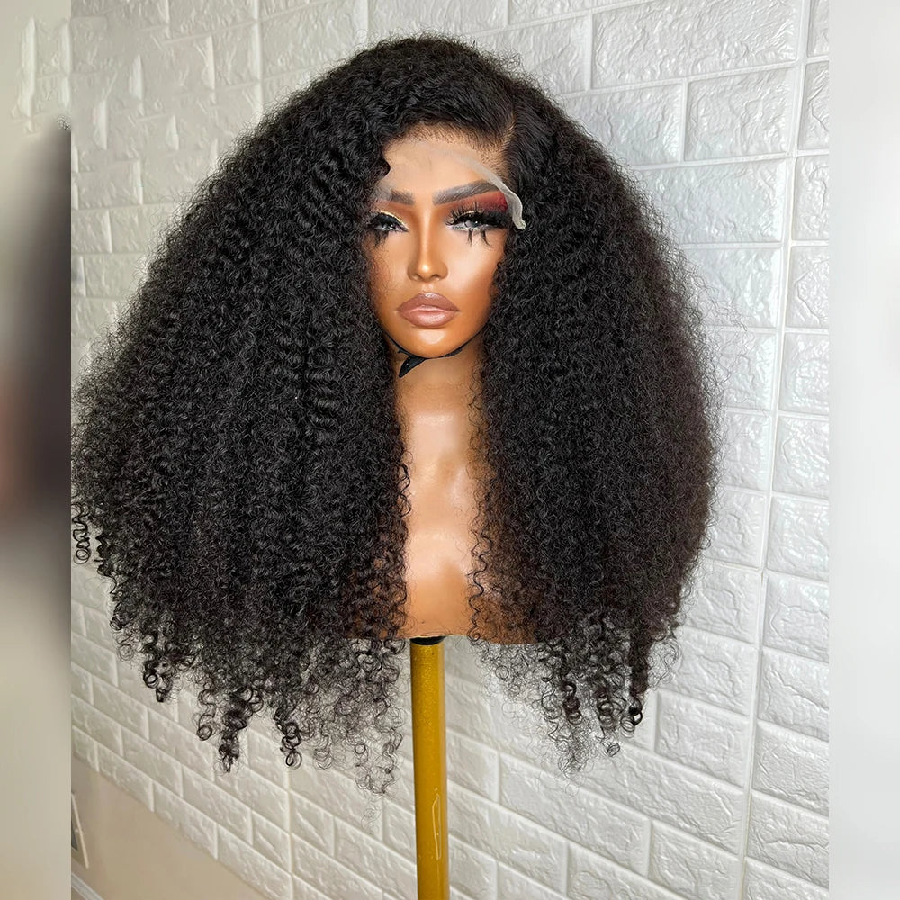 Amay Soft Natural Black Glueless 26inch 180Density Long Kinky Curly Deep Lace Front Wig For Women With Baby Hair Preplucked Daily