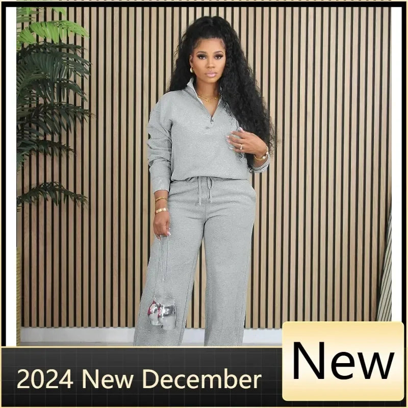 Maxy Casual Fall Winter Sets Women's 2 Piece Sweat Suit Long Sleeve Sweatshirt Top and Wide Leg Pants Matching Sets Outfits Tracksuit