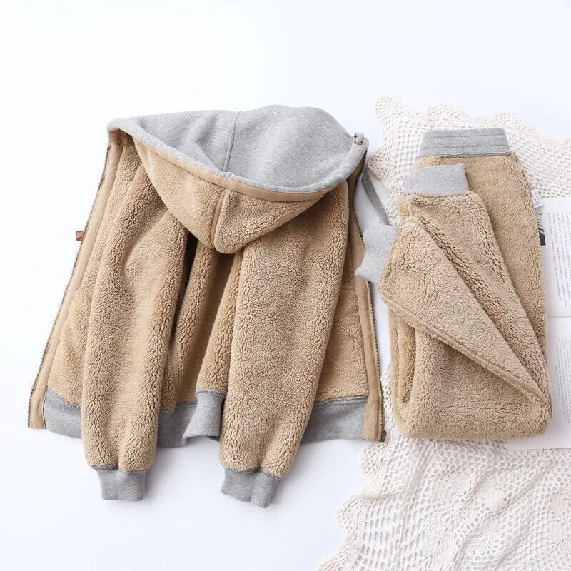 Maxy Autumn Winter Sweatshirt Sweatpants Two-piece Suit Women Fleece Thicken Sports Casual Sets Hoodies Coat Trousers 2-piece Sets