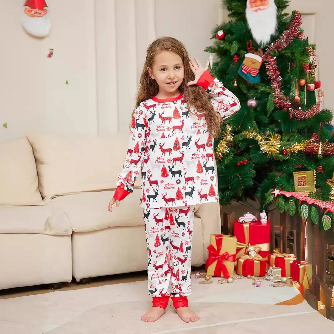 United States new flower fawn Max print parent-child Christmas pajamas home clothing long sleeve mother and daughter set