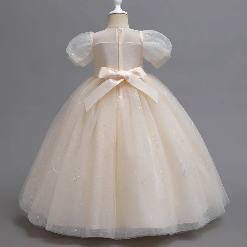 Maxy princess Girl Heavy Industry elegant court style dress skirt Flower child wedding dinner long dress puffed sleeves #C2208