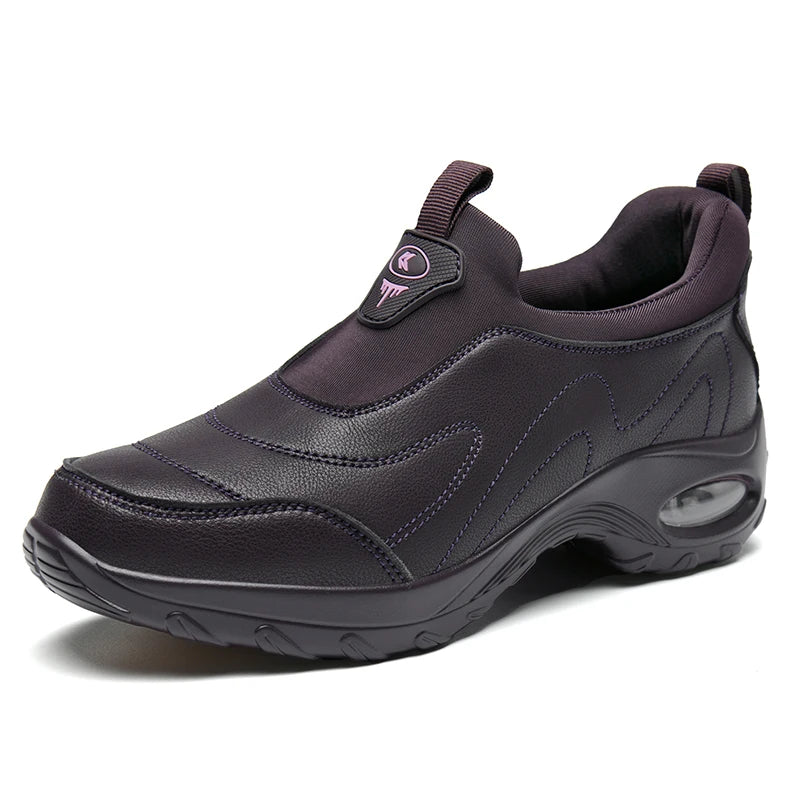 Momsis New Women Slip on Nice Casual Shoes Leather Sneakers with Air Cushion Sports Anti-Skid Comfortable