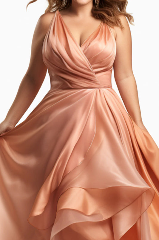 Maxy Fly curvy Plus Size Wedding Guest Orange Organza Wrap Cami Maxy Dress Women