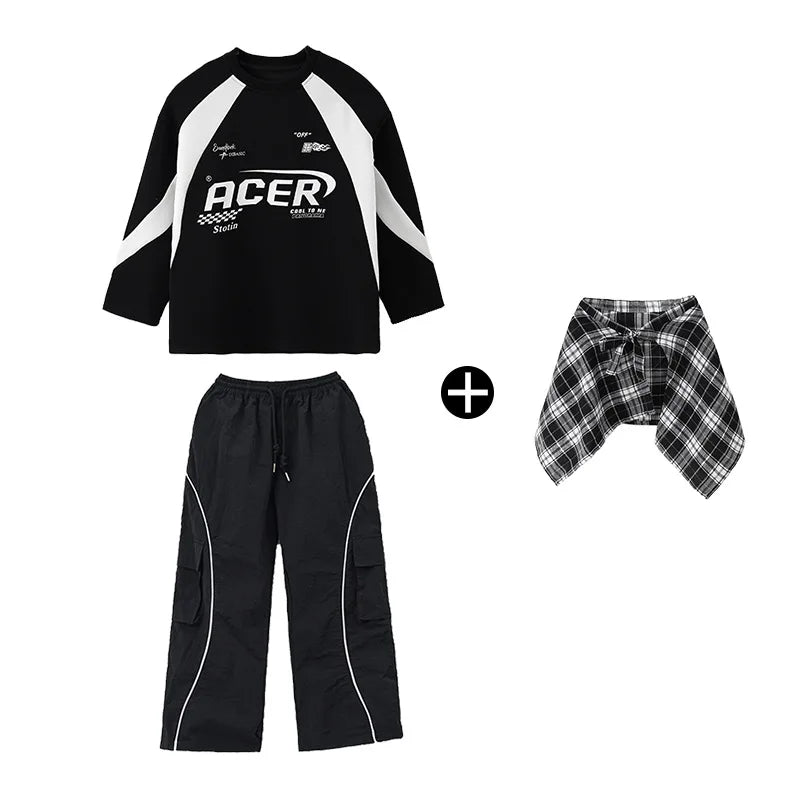 Maxy Children's Teen Boys Girls Streetwear Hip-hop Sweatshirt Cargo Pant Sets Tracksuits Performance Clothing Kids Tshirt Trousers