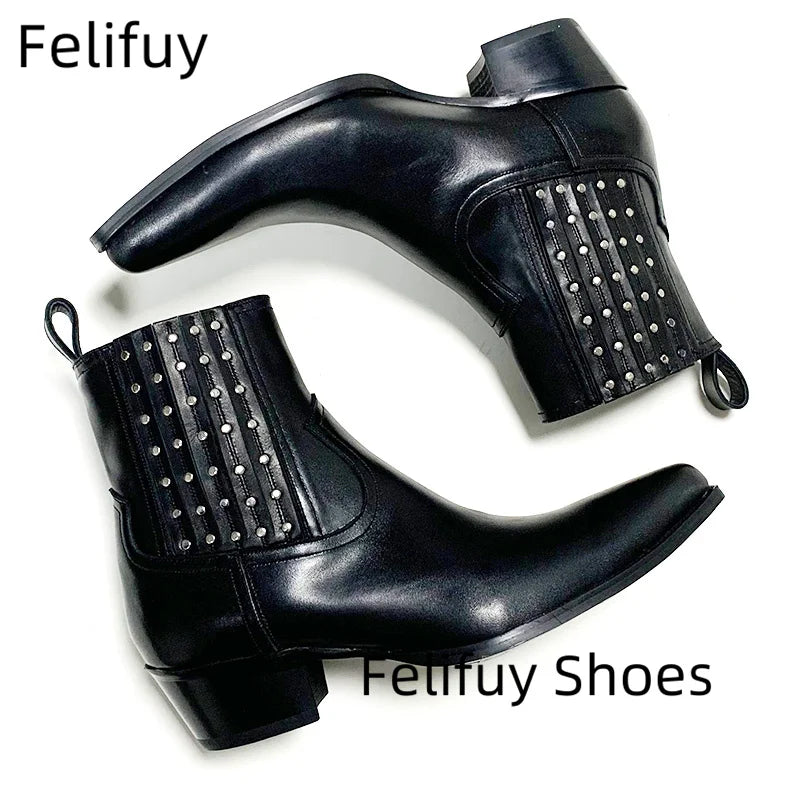 Maxy Studded Chelsea Boots Men Black Ankle Boots Luxury Designer Real Leather Men Booties Handmade Luxury Botas Thigh High Boots