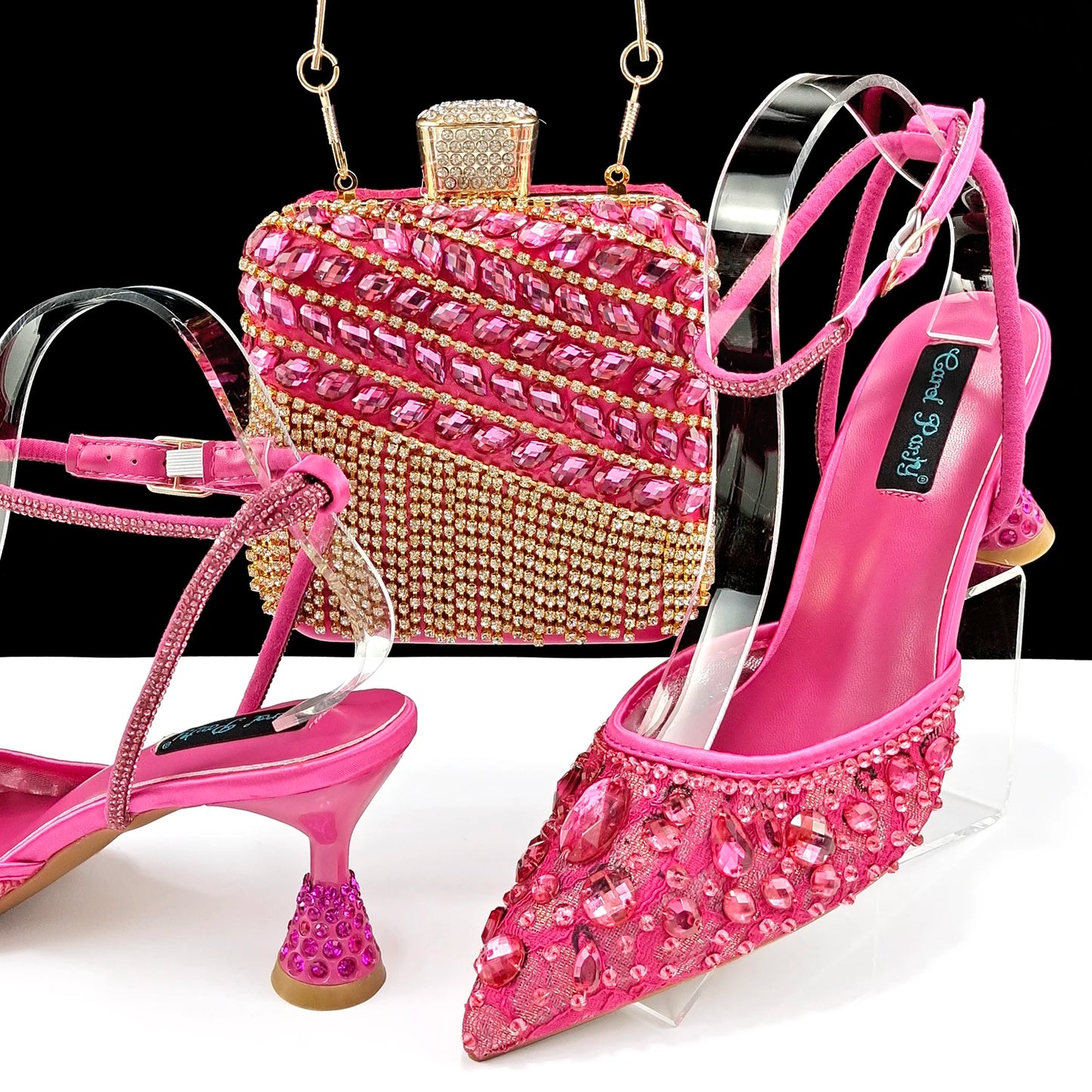 Maxy fashion Shoes and Bag Sets for Evening Party with Stones Handbags Match Bags!