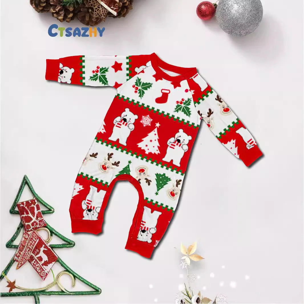 Maxy Christmas family set European style printed golden deer Polar bear family set Pajamas pajama pants 2 sets and baby jumpsuit