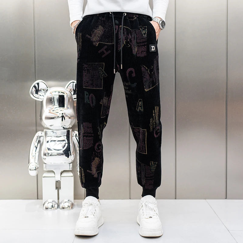 Maxy Retro Casual Pants Men's Autumn Winter Corduroy Elastic Slim Jogger Sweatpants Large Size Sports Fitness Jogging Tracksuits