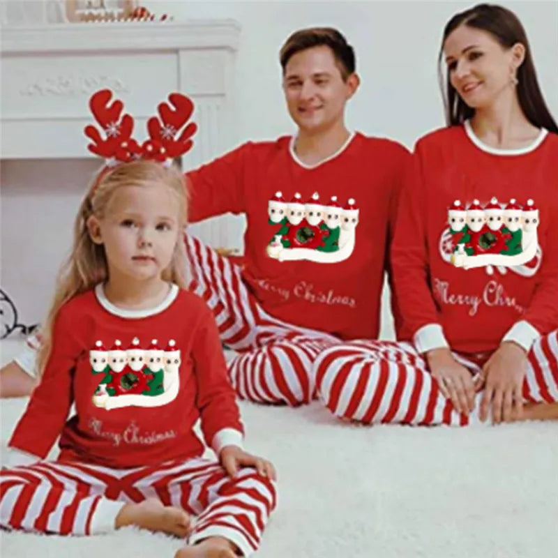 Parent-Child Nightclothes Christmas Pajamas Set Cartoon Santa Word Printed Family Top Sleeping Striped Trousers Baby Romper 2020