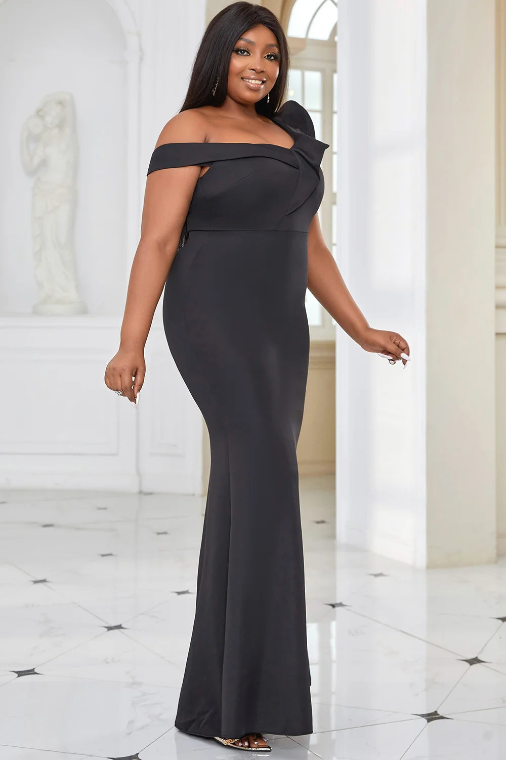 Maxy Plus Size Women's Long Dress Prom Evening Dress Black Off Shoulder Bodycon L0ng Dress Long Party Gown l
