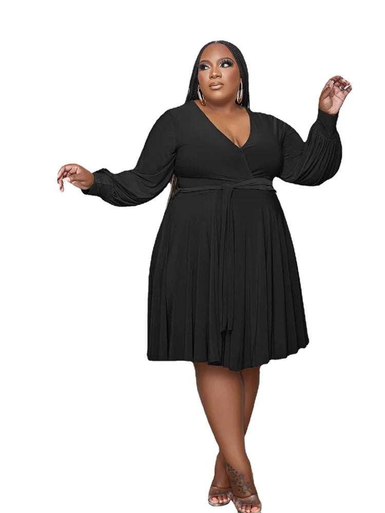Maxy Plus Size Dress XL-5XL Women Fall Clothes V Neck Loose Casual Elegant Autumn Hot Sale Maxy Dress