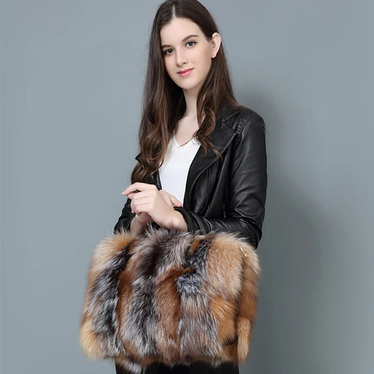 Maxy Real Fox Fur Large Size Bag Plush Ladies Crossbody Bags Designer Luxury Handbags Fluffy Tote Bag Women's Furry High End Big Bag