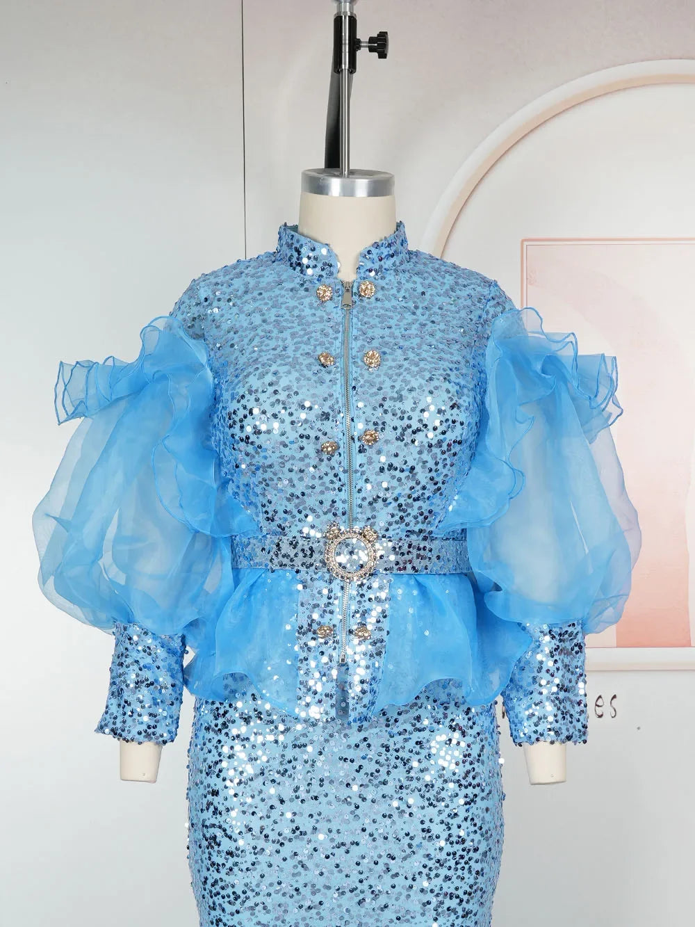 Amay Clothes for Women 2 PCS Sets Tops and Skirts Suits Dashiki Ankara Turkey Sequin Outfit Plus Size Wedding Party Dresses