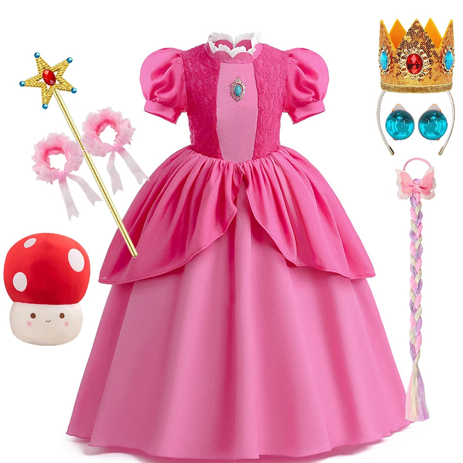 Girls Peach Princess Dress Halloween Fantasy Costume Children Ceremonial Luxury Carnival Outfits Kids Elegant Gowns Pagent Sets