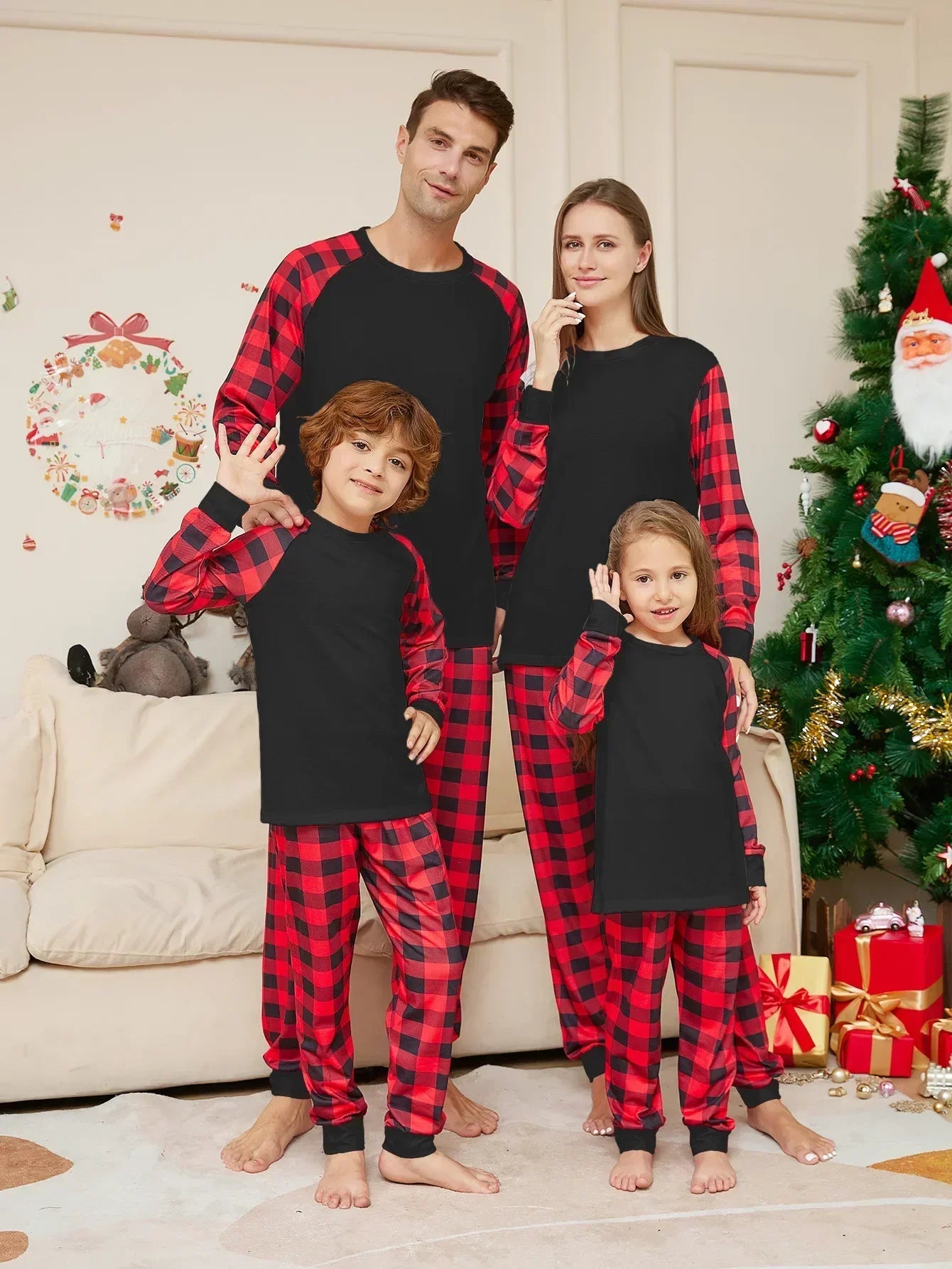 Maxy Year's Clothes Adults Kids Christmas Matching Pajamas Set Baby&Dog Romper DIY Blank Plaid Sleepwear Xmas Family Look