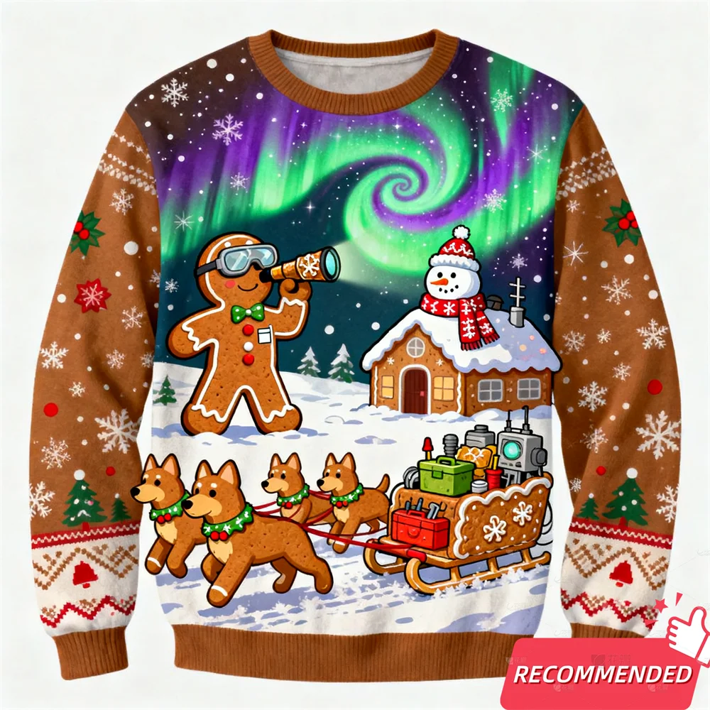 Maxy Funny Gingerbread Man Ugly Christmas Sweater Cartoon Anime Women Men Pullover Y2k Top New Fashion Xmas Sweatshirt Tracksuit