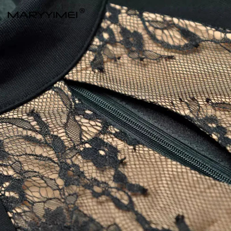 Amay Autumn and Winter Women's Dress Stand collar Long-Sleeved High waist Hollow Out Pretty Slim-Fit Hip Wrap Mermaid Dress