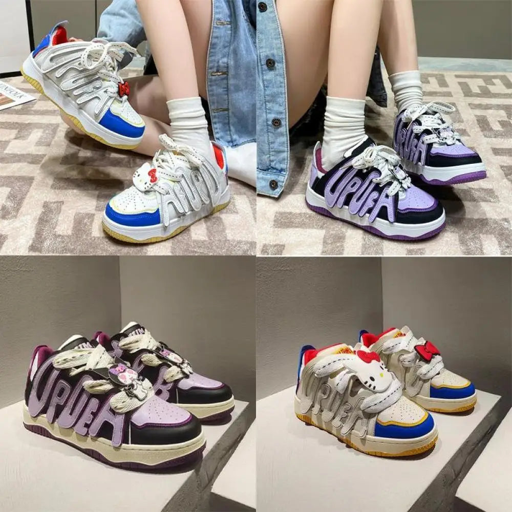 Maxy Cartoon Shoes Kawaii Fashion Comfortable Sanrio's Kittys Trend Couple Versatile Sports Leisure Breathable Skateboard Bread Shoes