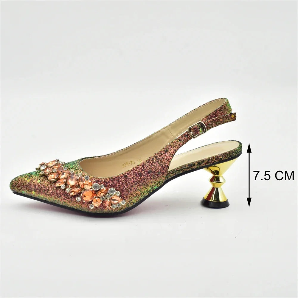New Arrival Gaxy Shoes and Bags Matching Set Decorated with Rhinestone Comfortable To Wear Wedding Party Ladies Shoes and Bag