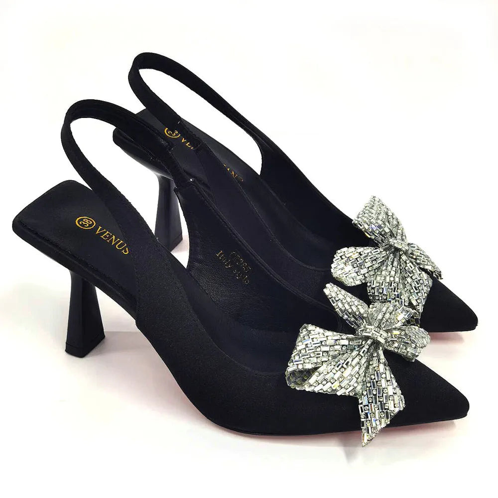 Maxy 2024 Comfortable Heels New Coming INS HOT Sale Women Shoes and Bag Set in Black Color for Garden Party