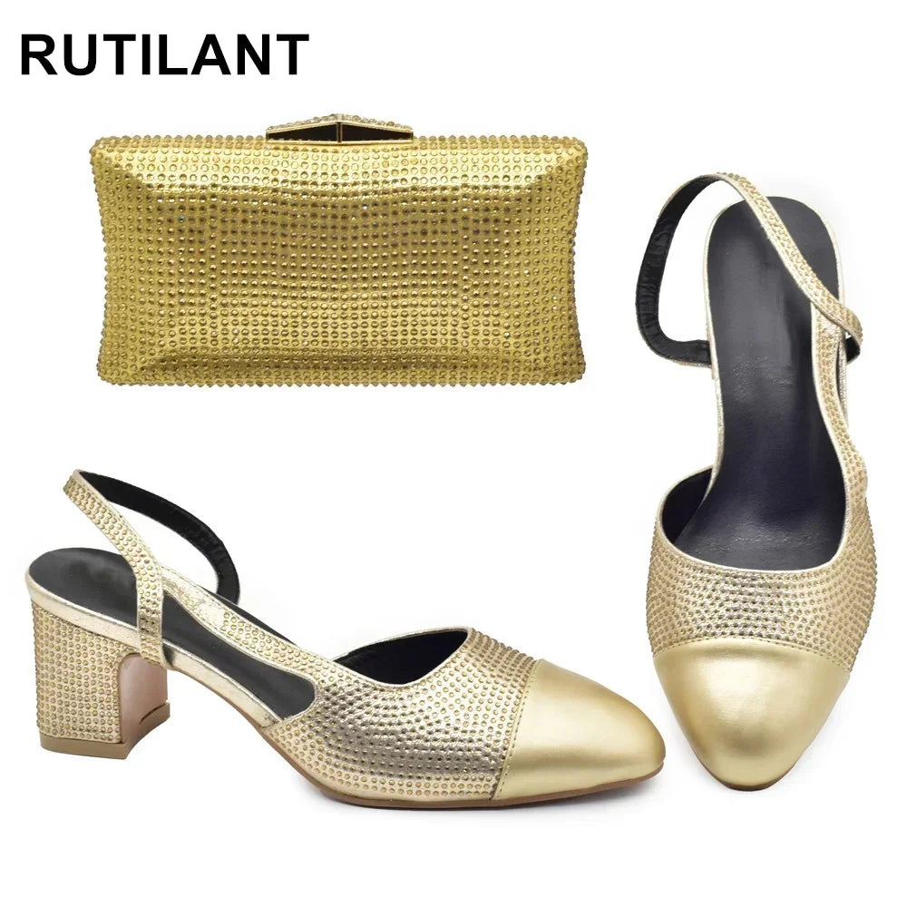 New Design Maxy Shoes and Bag To Match Set African Comfortable Heels Party Shoes and Bag Set for Wedding Plus Size 43