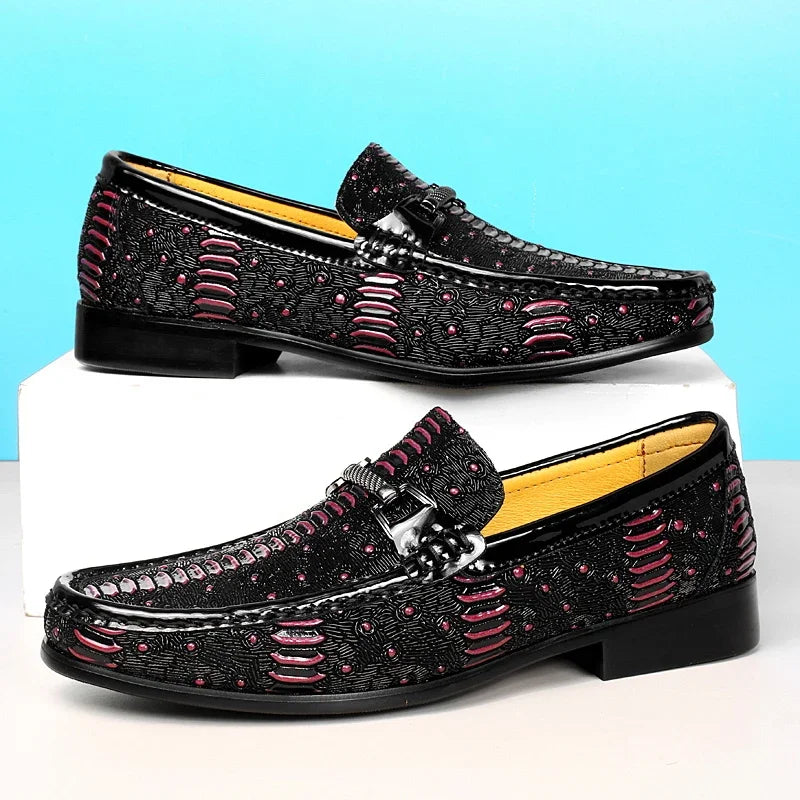 Amay New High-end Wooden Sole Business Leather Shoes Wine-Red Low-Heeled Loafers Genuine Leather Fashion Show Designer Wedding Shoes