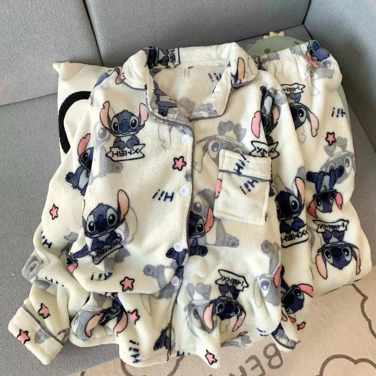 New Stitch-themed Max Plush Fluffy Sleepwear Pajamas Women's Autumn and Winter Flannel Thickened and Velvet Home Casual 2 Pcs Set