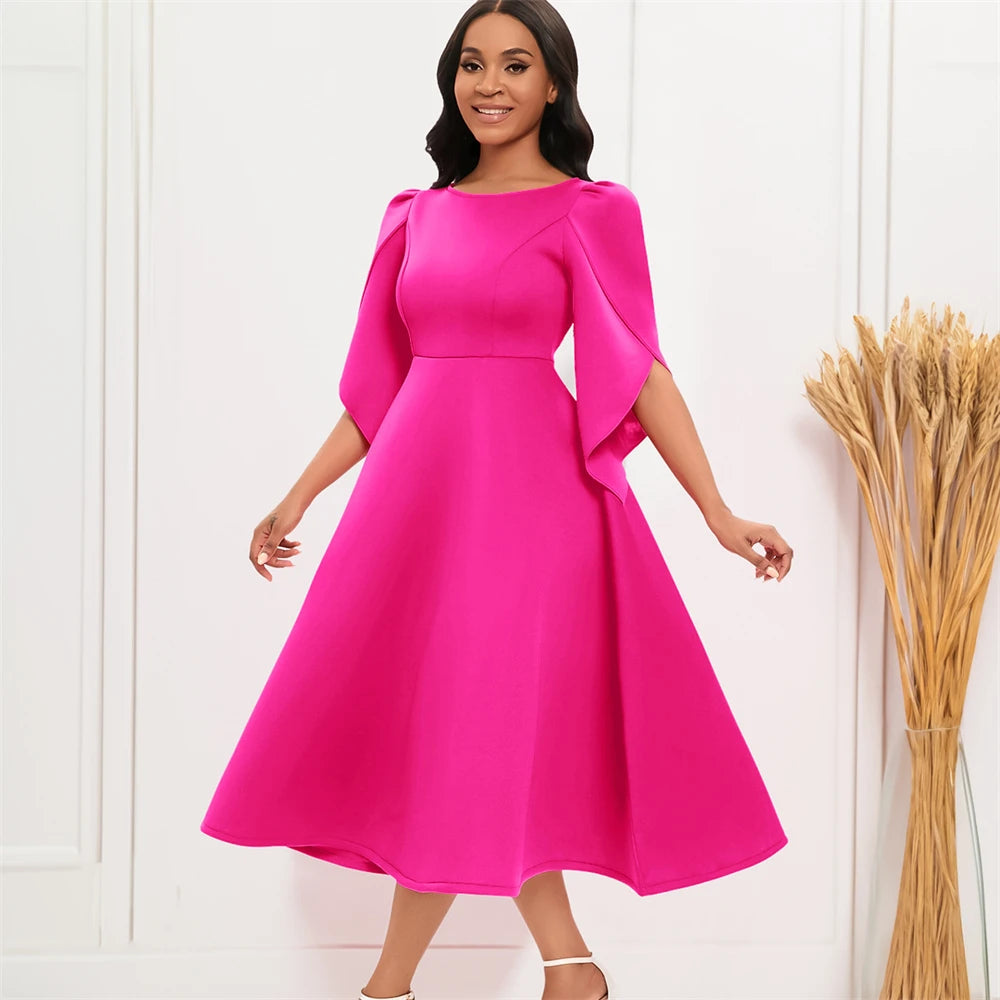 Maxy Petal Sleeve A-line Dress African Long Dresses for Women Summer Evening Wedding Party High Waist Robe Femme Plus Size Gown