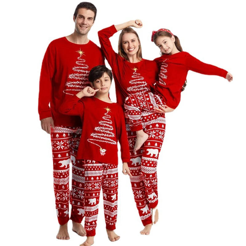 Christmas Family Pajamas Set Tree Print Mom Dad Kids Matching Outfits Baby Dog Romper Loose Soft Homewear Xmas Family Clothing