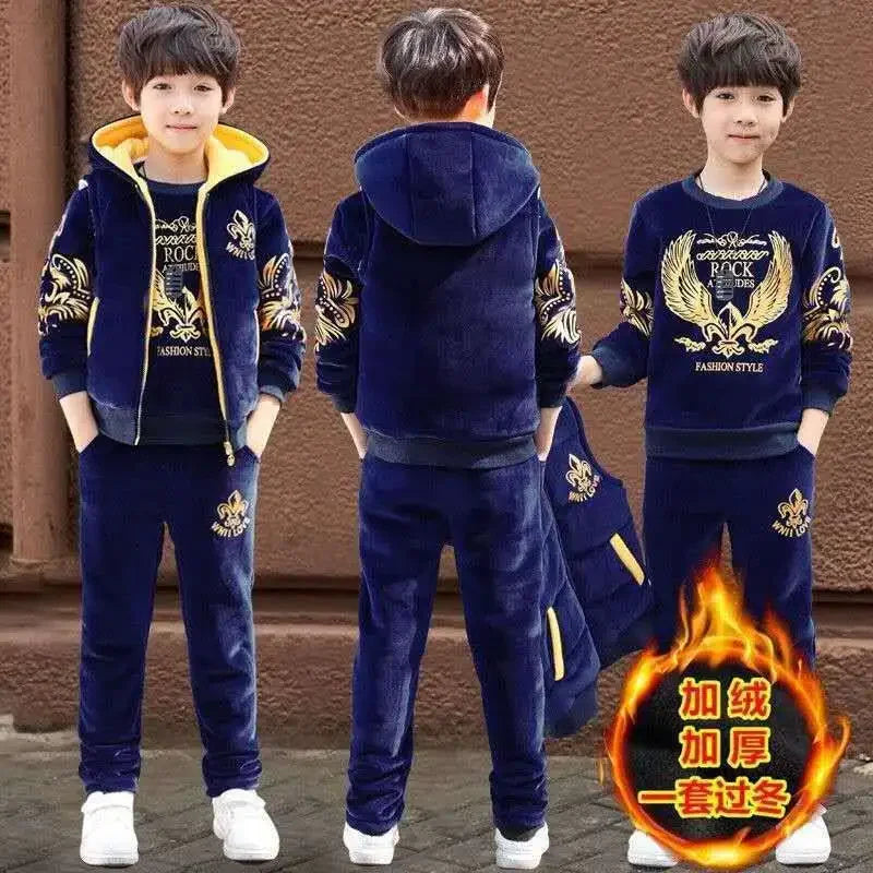 Maxy 2024 winter Boys tracksuit Autumn Toddler Teenager Clothes tiger velvet jacket + Sweater + Pant Children Kids 8 9 10 11 12 year