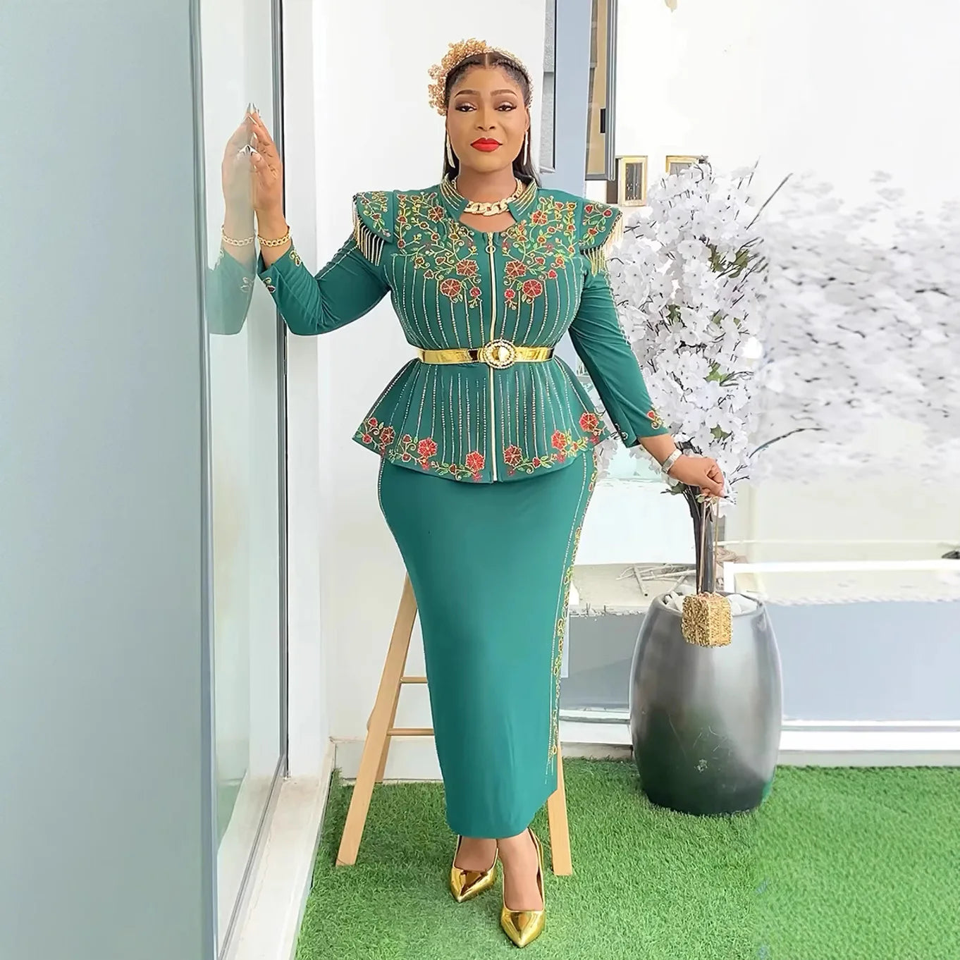 Maxy Fashion African Clothes for Women 2 Piece Sets Tops and Skirts Suits Dashiki Ankara Gown Plus Size Wedding Party Dresses Outfits