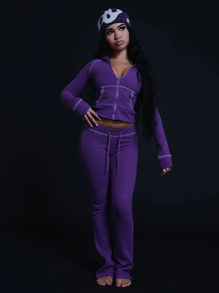 Maxy Casual Tracksuit 2 Piece Set Woman Zip Cardigan Full Sleeve Hooded Jacket+Drawstring Long Pants Daily Sporty Style Outfits