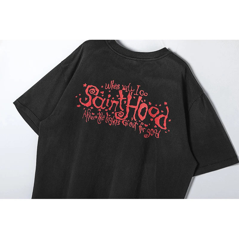 SAINT T Shirt Men Woman Summer Good Quality O-Neck Loose Letter Printing Dropped Shoulder Vintage Tops Tee