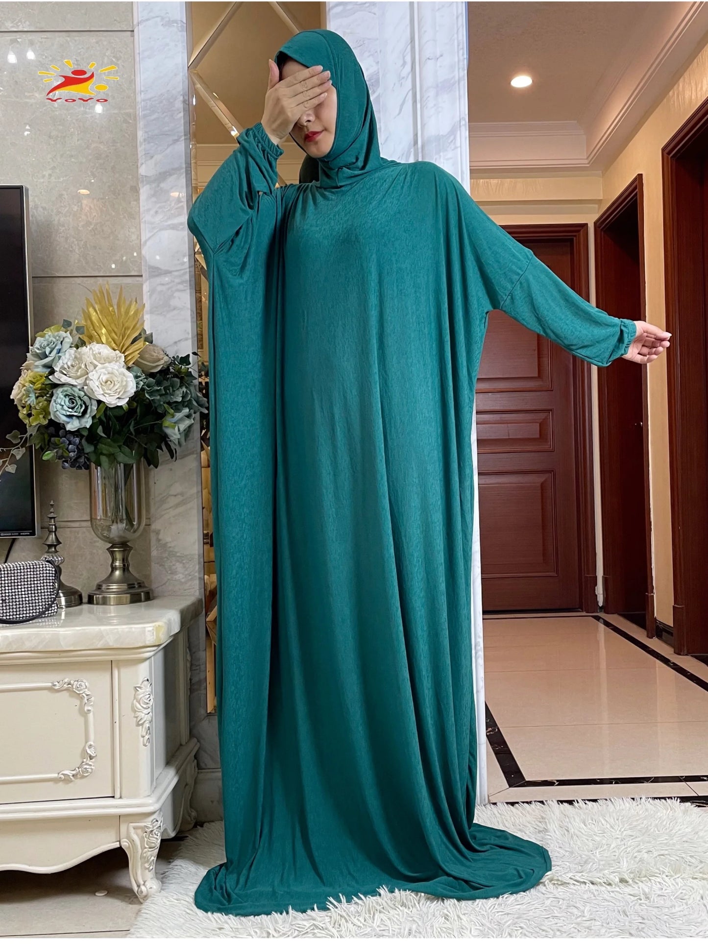 Maxy Muslim Women Hooded Abaya Turkey-African Prayer Garment Kaftan Dress With Hijab Floral Prints Dubai Saudi Robe Ramadan