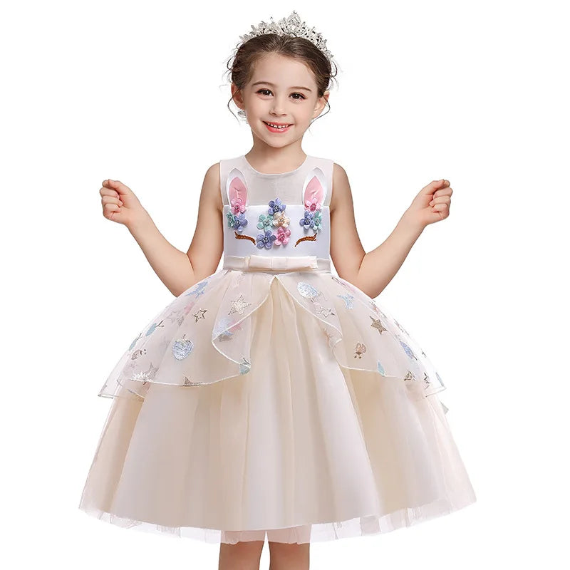 Maxy Unicorn Dress for Baby Girls Flower Princess Gown Kids Summer Clothes Toddler Girl Birthday Party Dress OLOME Bridesmaid Clothes