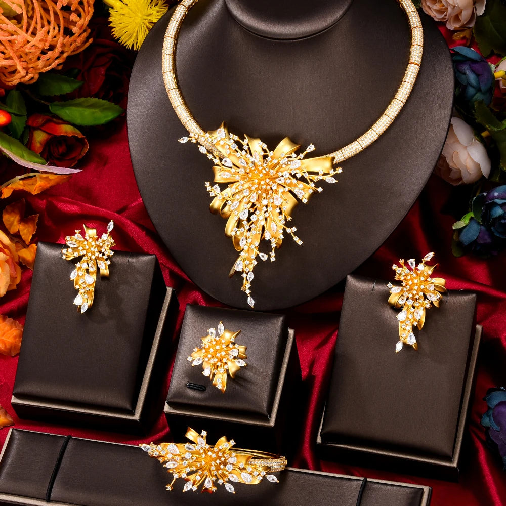 Maxy NEW Luxury 4PCS UAE Rainbow Fireworks Jewelry Set For Women Wedding Party Cubic Bridal Jewelry Set